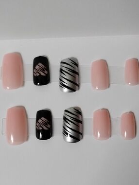 Nude Pink & Black Zebra Accent Press-On Nail Set